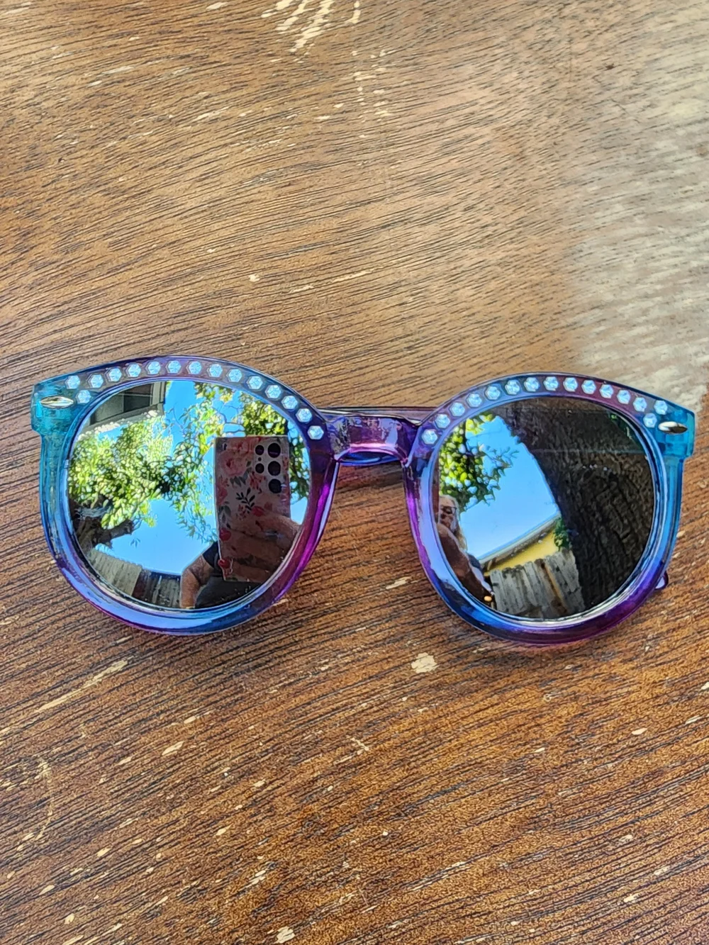 Bling Rhinestone Ombre Sunglasses Blue Purple Pink Classic Frame Festival Rave